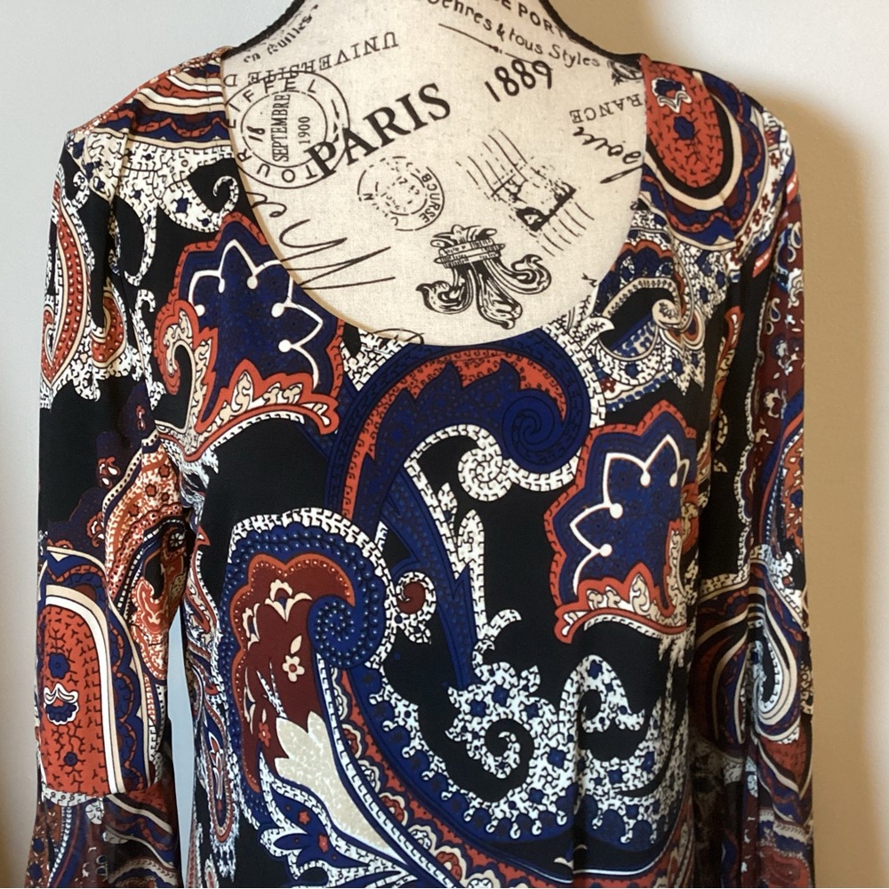 PAISLEY SUMMER DRESS WITH LARGE SLIT BELL SLEEVES WOMENS SIZE MED - Picture 3 of 6